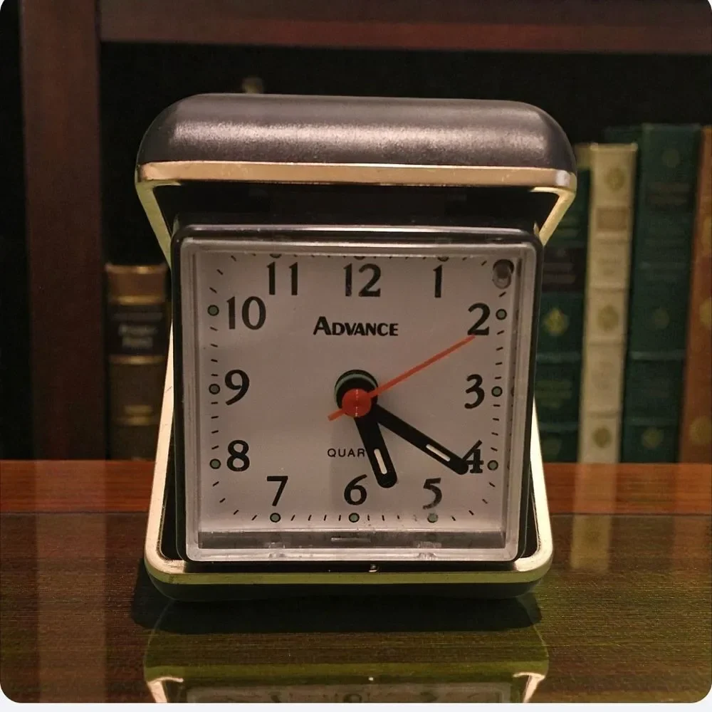 Vintage Folding Black and Gold Analog Table Alarm Clock